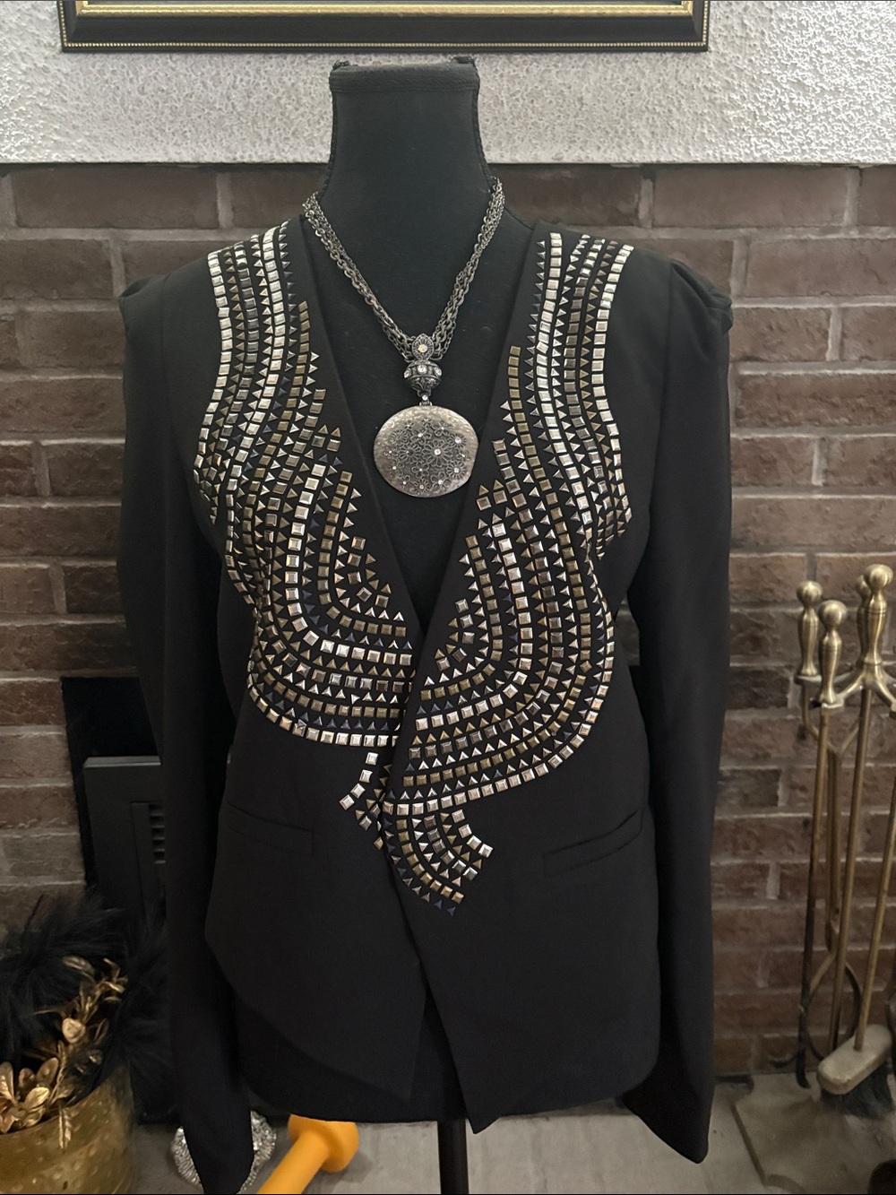 english rose Black Blazer with Silver Stud Embellishment